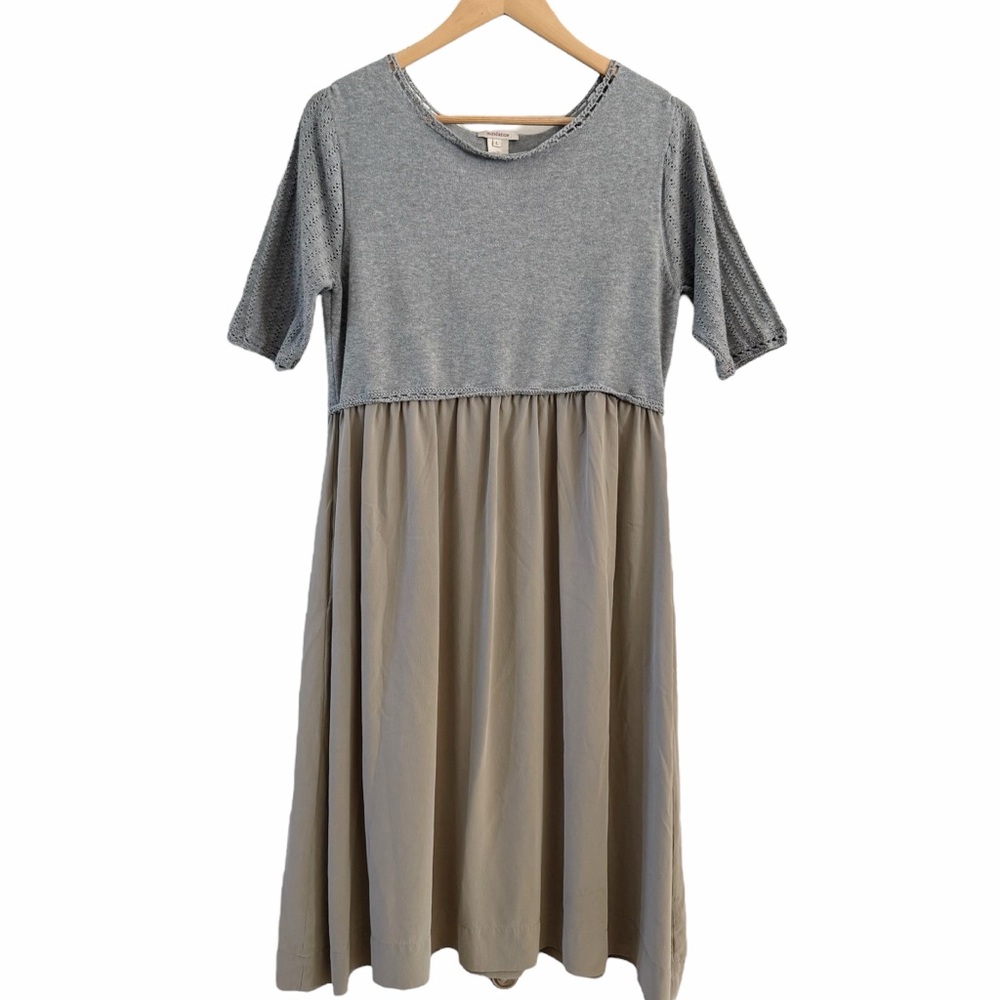 Sundance Dress Silk Skirt 1/2 Sleeves Tan Grey Size Large